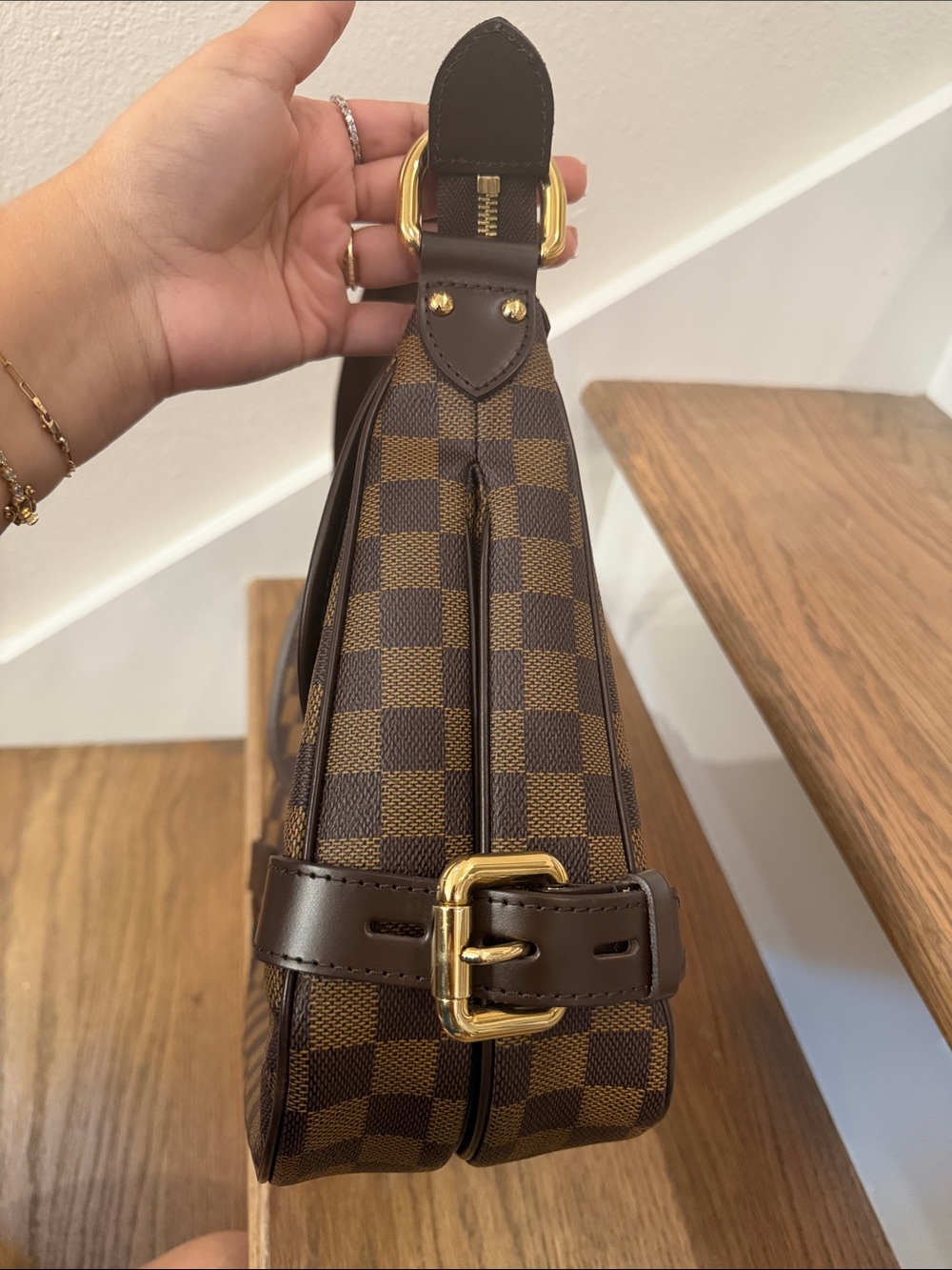 LV BUCKLE BAG❤️DAMIER EBENE LOUIS VUITTON TOTE SHOULDER BAG ZIPPER LV JACKIE BAG - Picture 14 of 17